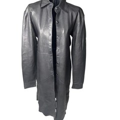EDUN Luxury 100% Lambskin Leather Shirt Dress Duster Trench Coat Navy Black S
