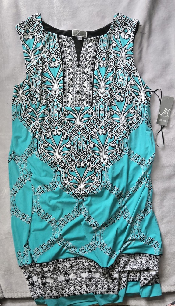 JM Collection Women&rsquo;s Size XL Straight Dress Black Turquoise Sleeveless…