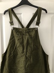 LADIES – Khaki Green Denim Dungaree Pinafore Dress – TU – Size 14 – BX113
