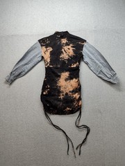 Fashion Nova Dress Womens Small Black Tie Dye Ruched Mock Neck Mini Long Sleeve
