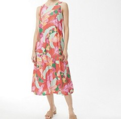Chico’s Sleeveless Pink Bow Floral Pattern Midi Dress Sz: 1/M Boho Coastal Flowy
