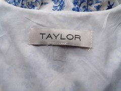 Taylor Floral Print Dress Blue White Flutter Sleeve Tiered Midi Large Cotton