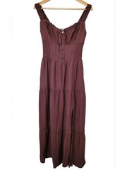 Blush & Day NWT Women&rsquo;s Smocked Maxi Dress Purple Brown Front Slit Size M