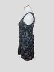 Theory Abstract Digital Print Silk Sleeveless Dress Womens Sz 4 Lined Black Gray