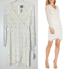 ADRIANNA PAPELL DRESS 6 WHITE SEQUIN BEADED BRIDAL WEDDING BRIDE ENGAGEMENT