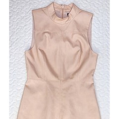 Vegan Leather MIDI DRESS Blush-Pink Nude High Neck Modest Bodycon Sheath Bust 35