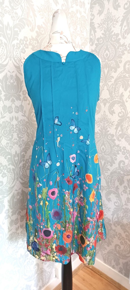 TENDENCY Lightweight Blue Mix Floral/Butterfly Sleeveless Dress [M]