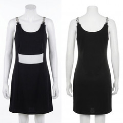 Black Mini Dress Y2K Silver Chain Straps Metallic Straps 2000s Size 38
