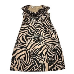 Kay Unger New York Zebra Print Ruffle Neck Sheath Dress Tan Black Size 8