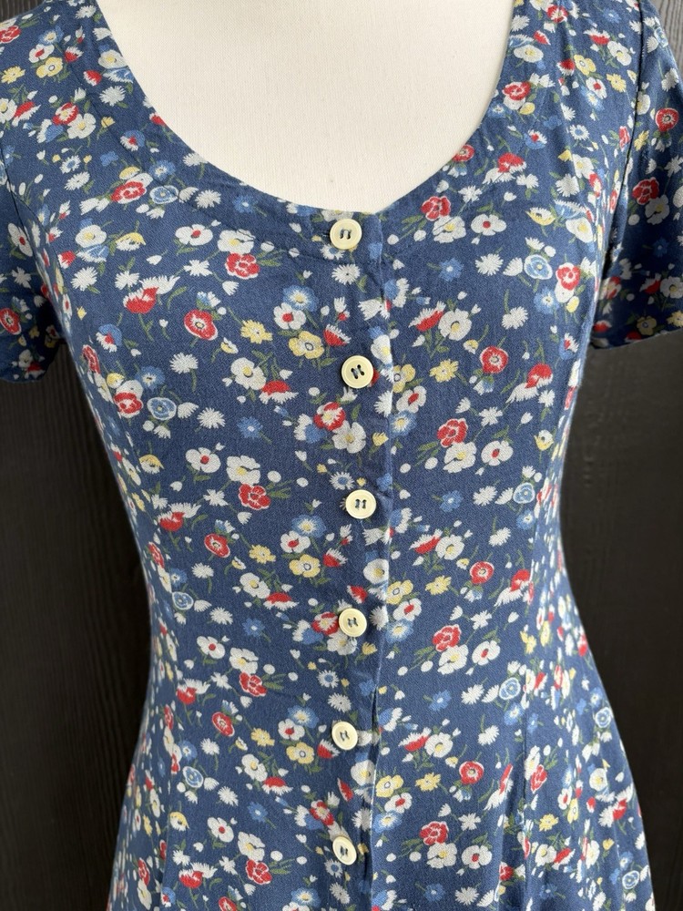 Esprit Blue Floral Front Button Down Dress Size 7/8 Tie Back