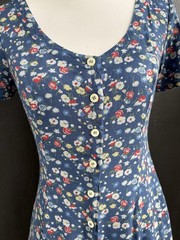 Esprit Blue Floral Front Button Down Dress Size 7/8 Tie Back