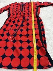 Vanilia Red Blue Polka Dot Pencil Dress V-Neck 3/4 Drawstring Knee 38