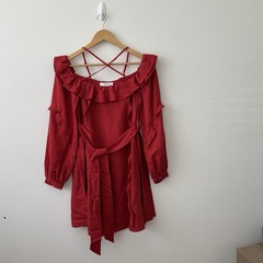 Marissa Webb Red Ruffled Mini Dress XS Long Sleeves