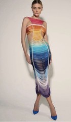 Andrea Almeida New Karla Dress Rainbow Multicolor Large $2200