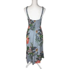 Patrons of Peace Womens XS Blue Tropical Floral Ruffle Button Front Midi Dress