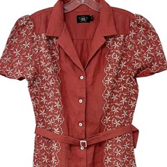 RRL Double RL Ralph Lauren Linen Embroidered Shirt Dress Belted Midi Size 4
