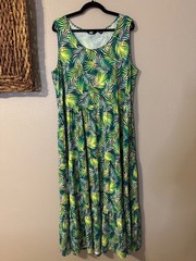 Lands End Maxi Tiered Dress 1X Stretch Cotton Modal Floral Washable NEW