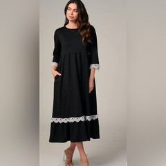 Source Unknown Black Maxi Dress with White Lace Trim