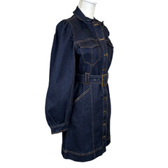 Habitual Dress Womens Small Blue Denim Belted Shirt Dress Puff Sleeves Pockets