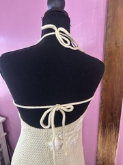 Beige Solid Crochet Halter Tie Back Starfish Applique Maxi Dress, One Size