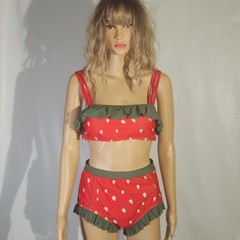 RETRO STAGE SIZE L RED 1950S RUFFLE STRAWBERRY BIKINI NEW WITH TAG SWIMSUIT CUTE