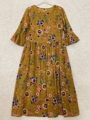 Womens Floral Bell Sleeve Midi Dress Size Small Lightweight Summer Slub Knit