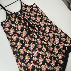 Floral Lace Hem Mini Dress Black Pink Boho Fairy Grunge Slip Dress Festival