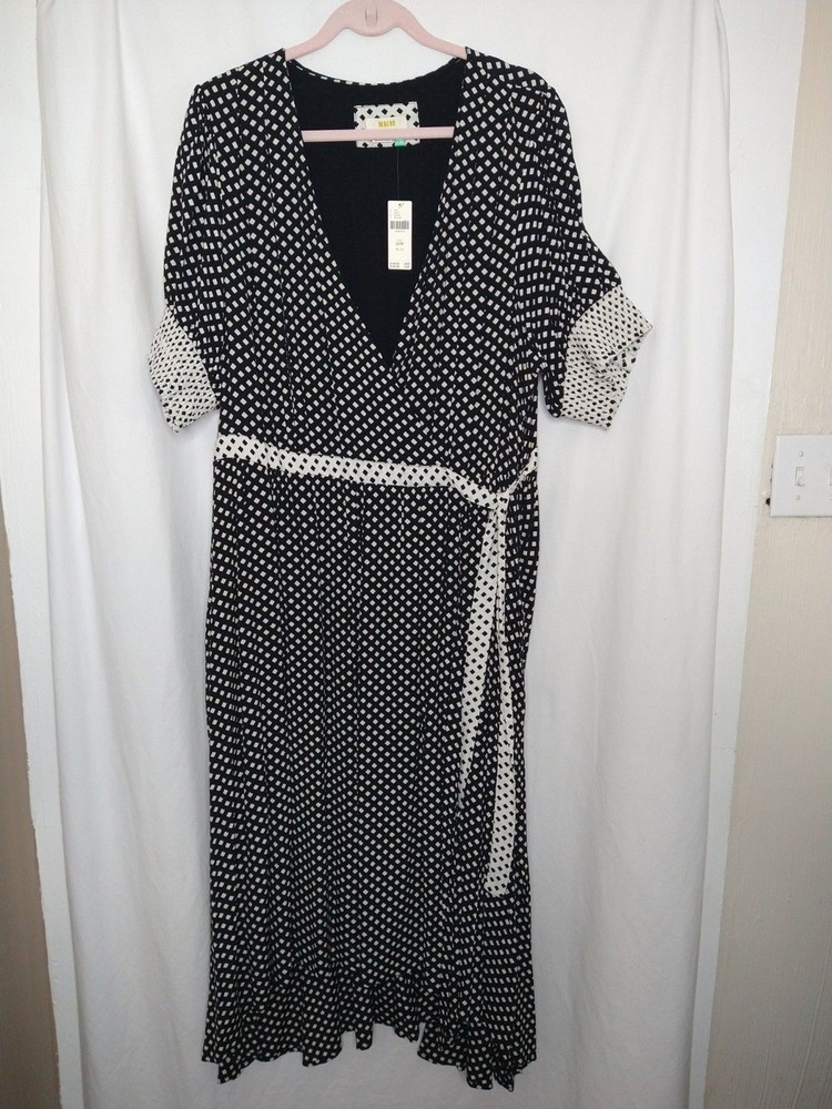 NWT Maeve Anthropologie MOCK WRAP Midi Dress Black White US Plus Size 20W UK 26W