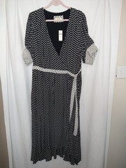 NWT Maeve Anthropologie MOCK WRAP Midi Dress Black White US Plus Size 20W UK 26W