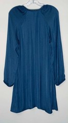 Hinge Teal Blue Dobby Dot V-Neck Long Sleeve Tunic Mini Dress Women Size M Boho
