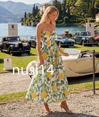 ZARA NEW WOMAN MIDI FRUIT PRINT BUSTIER POPLIN DRESS ECRU GREEN 3152/391/069