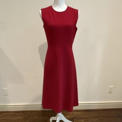 Talbots Red Solid A-Line Midi Dress Round Neck Sleeveless Stretch Zip 4