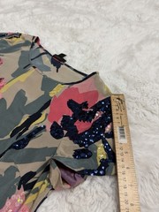 DKNY Beige Floral Sequin Chiffon Shift Dress Scoop Neck Short Sleeve Knee L