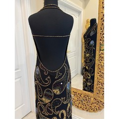 Black hand Beaded Paisley Evening Gown stretch fabric Attitudes by Debra