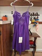 City Studio Purple Juniors 7 Plunge Neck Skater Dress Satin Lace-Up Zip