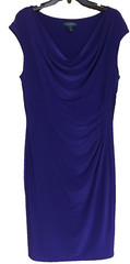 Ralph Lauren Holiday Purple Dress Sleeveless Sz 16 Sheath Draped Neckline $130