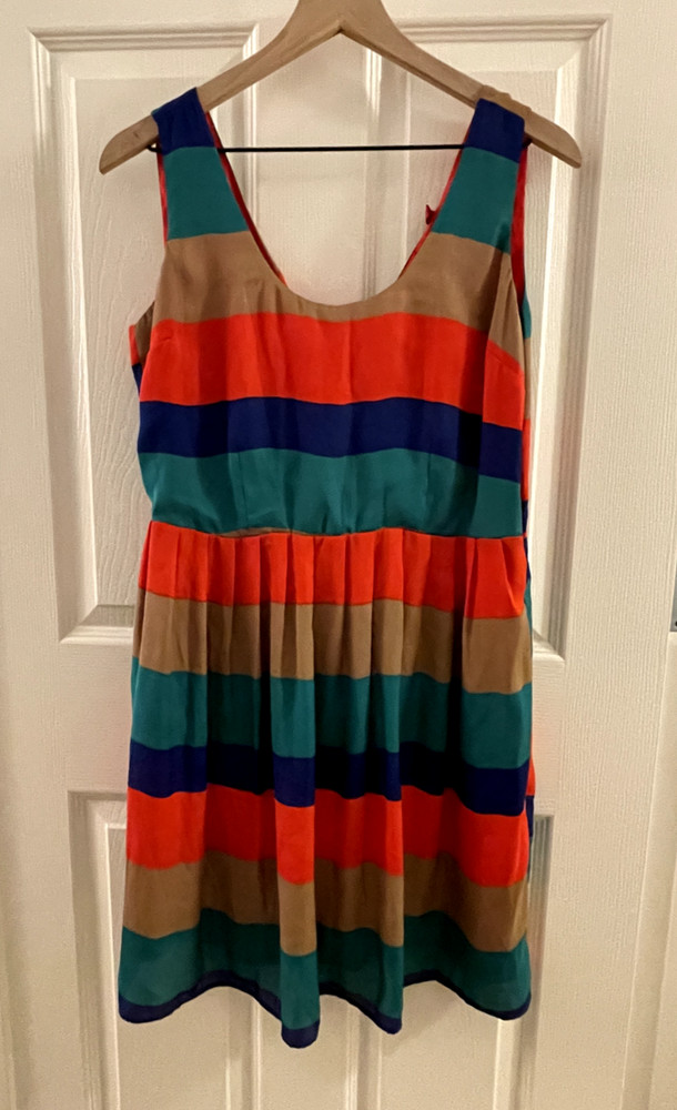 NWT 5/48 Orange Green Blue Tan Stripes Color Block Dress Size Large