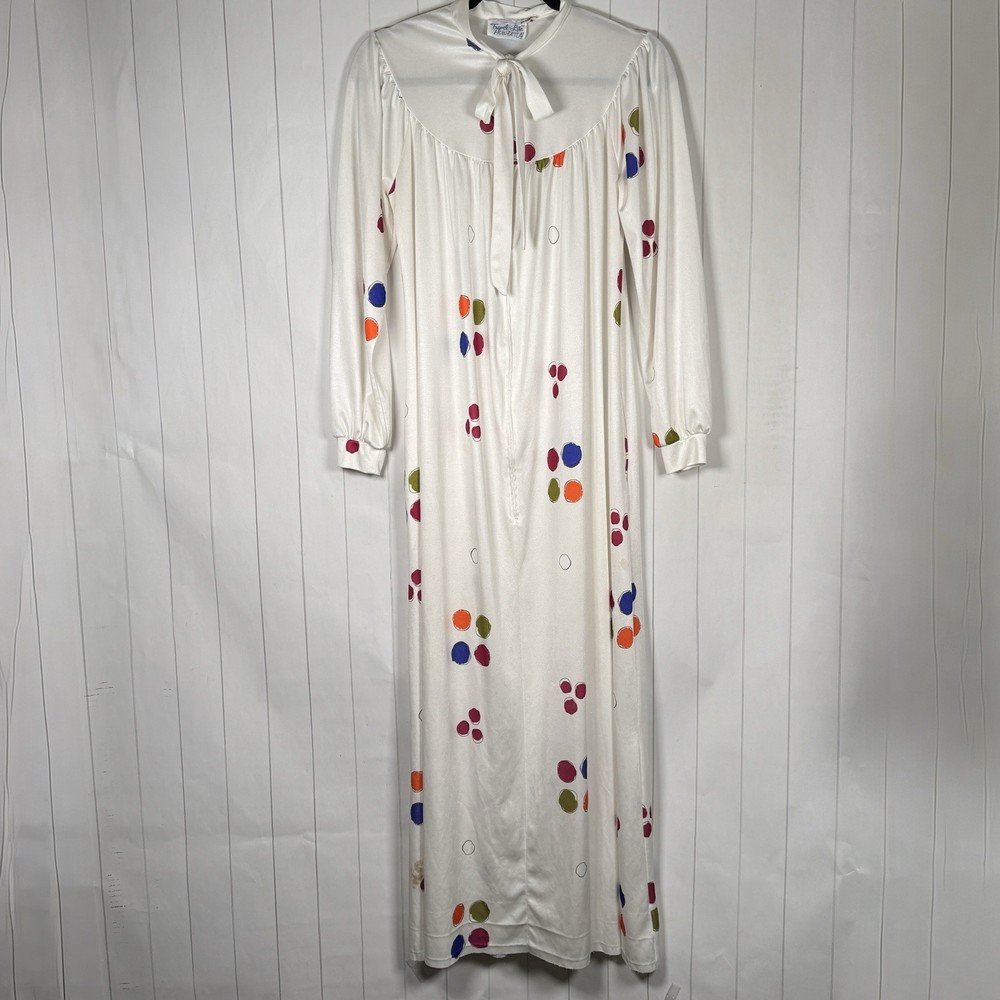 Vintage Neiman-Marcus Travel-Lite Polka Dot Maxi Dress White Retro House Gown S
