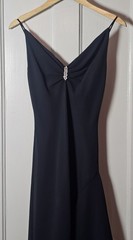 VTG Besty Adams Dress 8 Formal Hi-Low Gown Black Chiffon Rhinestones Fairycore