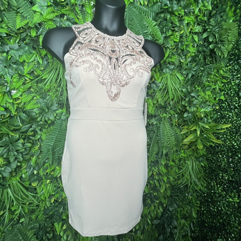 BLASHE Dress Women Large Pink Embroidery High Neckline Mini Sheath Cocktail 0302