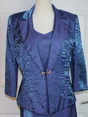 VTG Alex Evenings 2-Piece Set Jacket Maxi Sleeveless Dress Blue Iridescent Sz 8