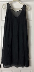 EILEEN FISHER Dress M Silk Georgette Satin Lined Pleated Sheer Graphite Gray
