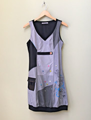 Patchwork Dress Women&rsquo;s Size 2 XS Graphic Wearable Art Gray Black Color Block