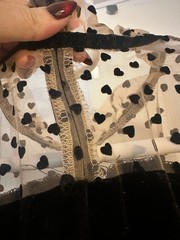 PERHAPS U Womens Black Polka Dot Mesh Velvet Bow Long Sleeve A Line Mini Dress