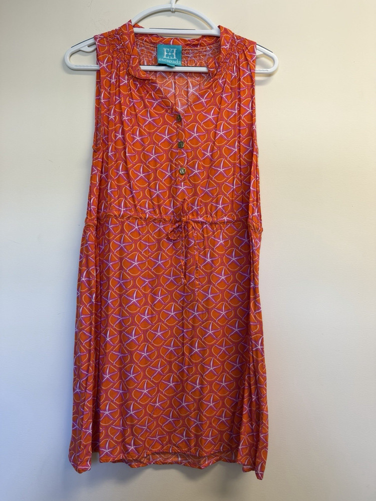 Escapada Orange Pink White Starfish Geometric Sheath Resort Wear Dress Size M