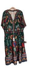 BloomChic Plus Size Green Floral Midi Dress V-Neck Smocked Waist Chiffon US 26