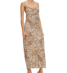 Samsoe Samsoe Apples Zebra Cowl Neck Open Back Maxi Slip Dress Brown Size XL