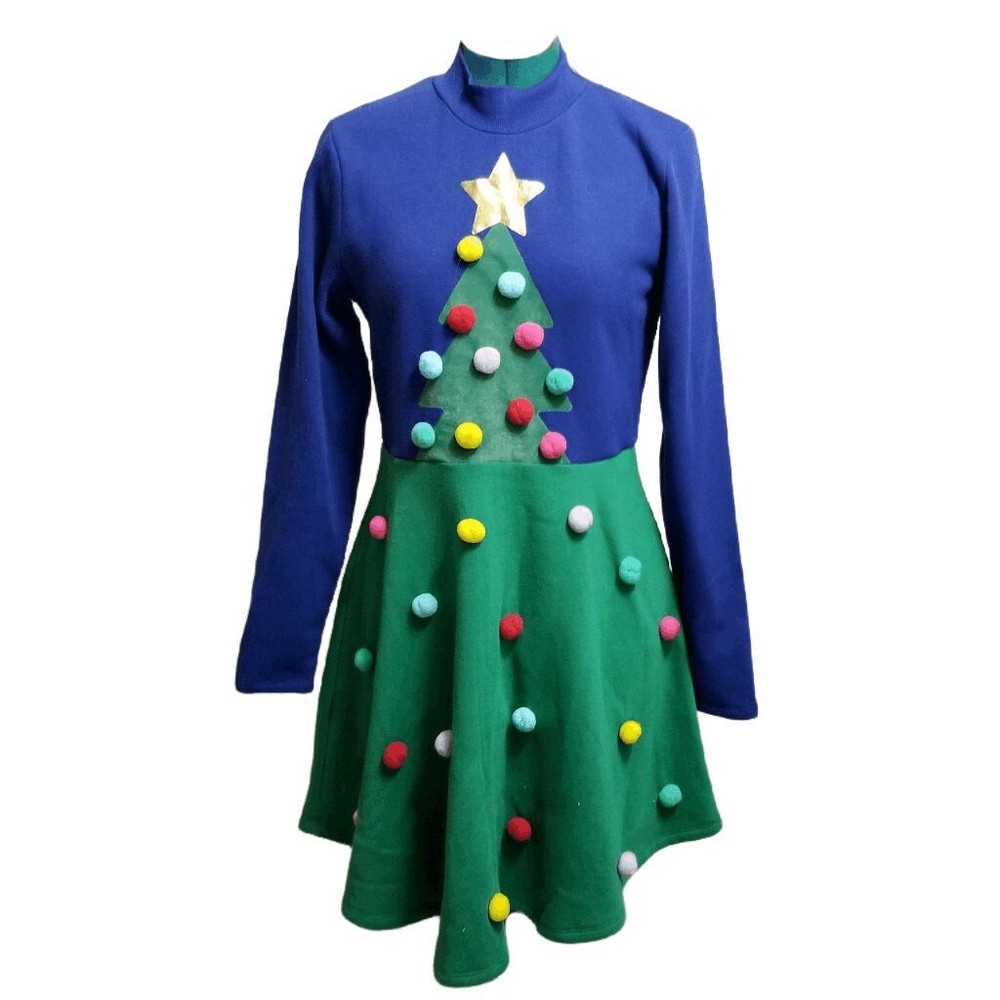 Mighty Fine Christmas Tree Pom Pom Junior Women&rsquo;s Dress – Size: XL- NWT