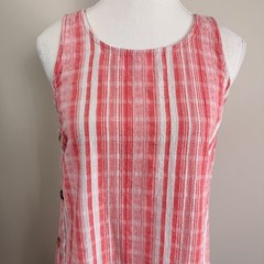 Universal Thread Womens Red White Striped Cotton Shift Dress Side Buttons Size M