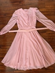 Vintage Lamballe Contemporary Pink Polka Dot Floral Appliqué Midi Dress Size S